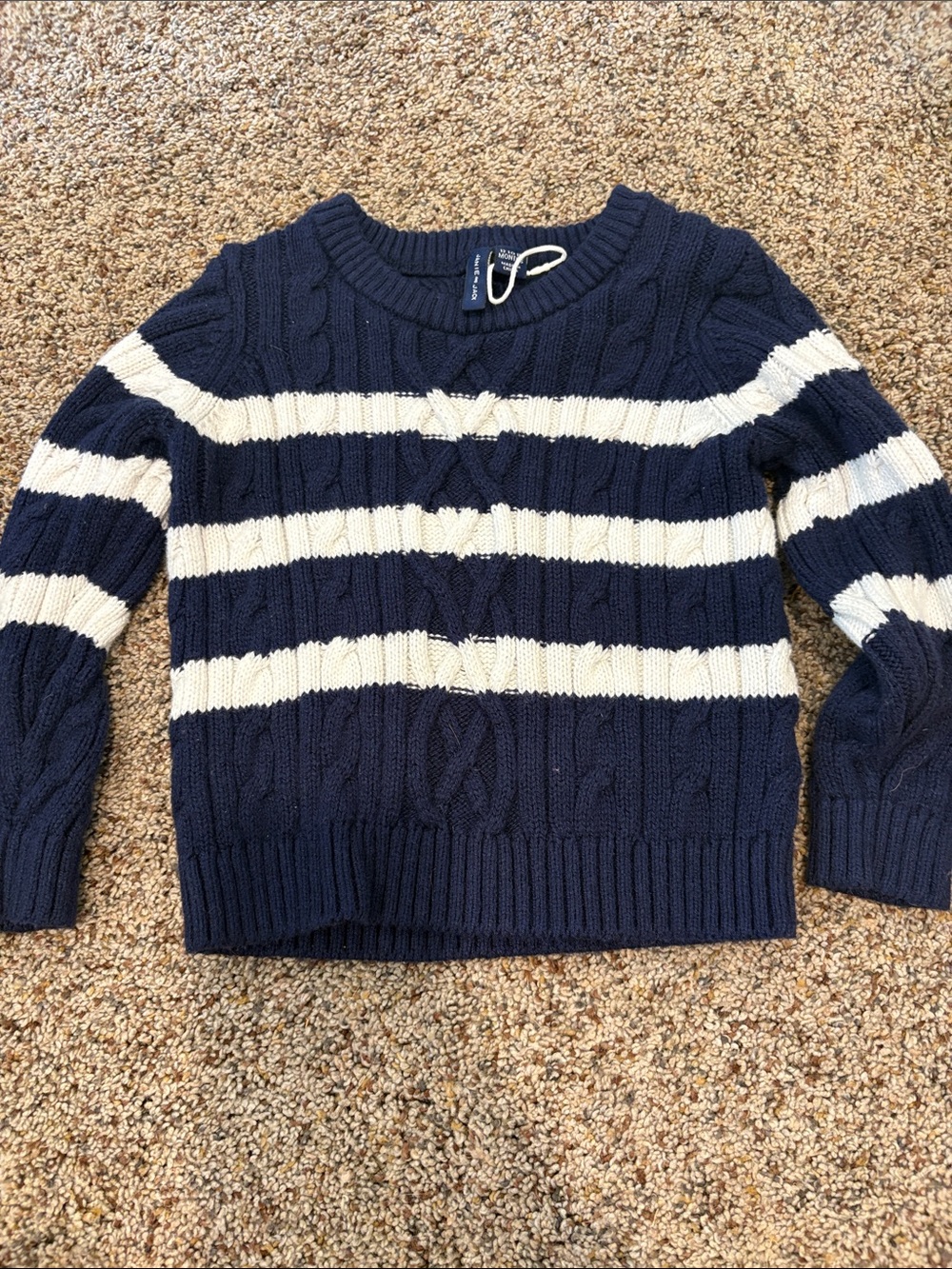 Janie and Jack Navy & Cream Striped Cable-Knit Crew